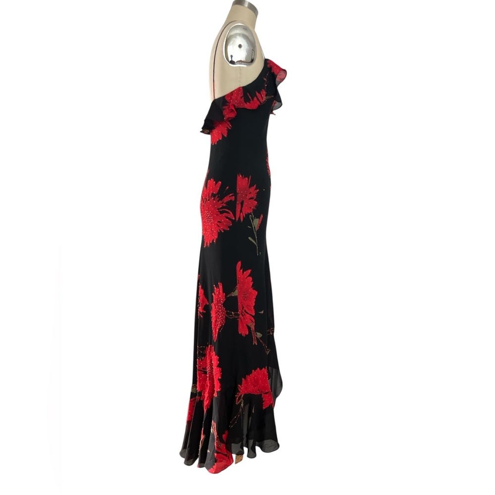 NWT!!! Y2K Sz 0 XS Cache Maxi Slip Dress Black Red Floral Beaded Fairy Ruffles - Picture 11 of 15